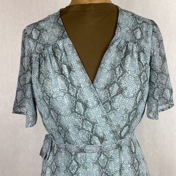 NWT Dee Elly Tie Accent Wrap Dress Snake Print Sheer Maxi - Picture 2 of 13
